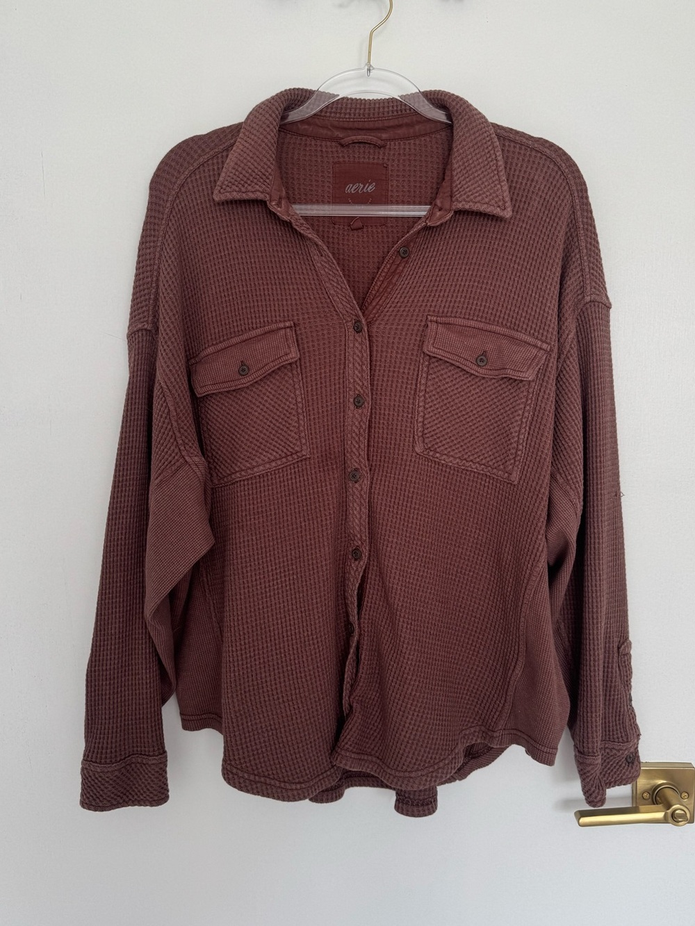 aerie Waffle Knit Button-Down Shirt - Dusty Rose